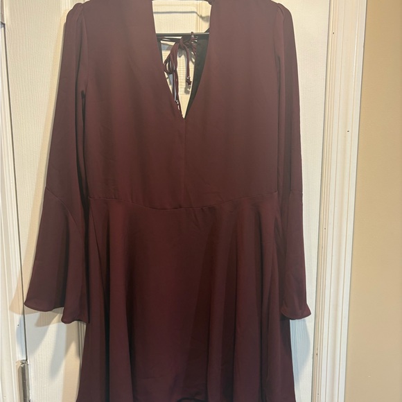 Sam Edelman Burgundy Long-Sleeve Tie-Front Fit & Flare Dress - Picture 5 of 6